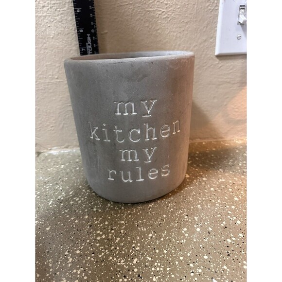 Kitchen Utensil Holder My Kitchen my Rules Gray 6.5” Country‎ Chic Decor - Picture 2 of 6
